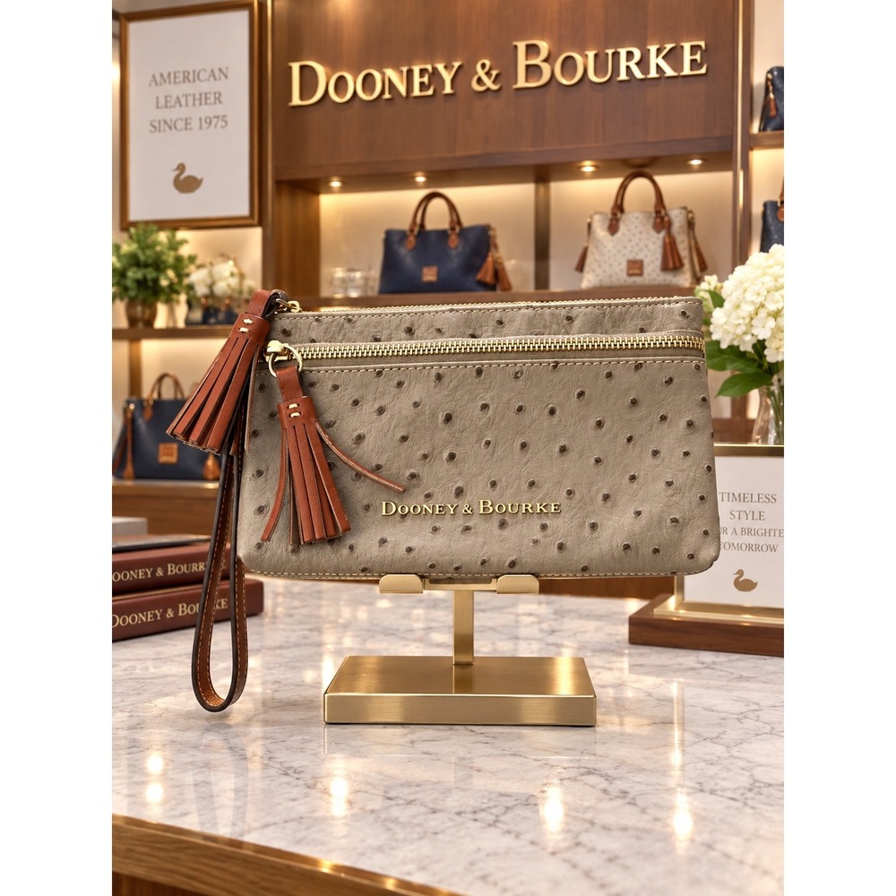 W283 Dooney & Bourke Ostrich embossed wristlet